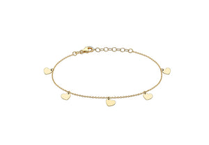 9ct Yellow Gold Hanging Heart Charm Bracelet