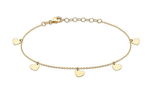 9ct Yellow Gold Hanging Heart Charm Bracelet