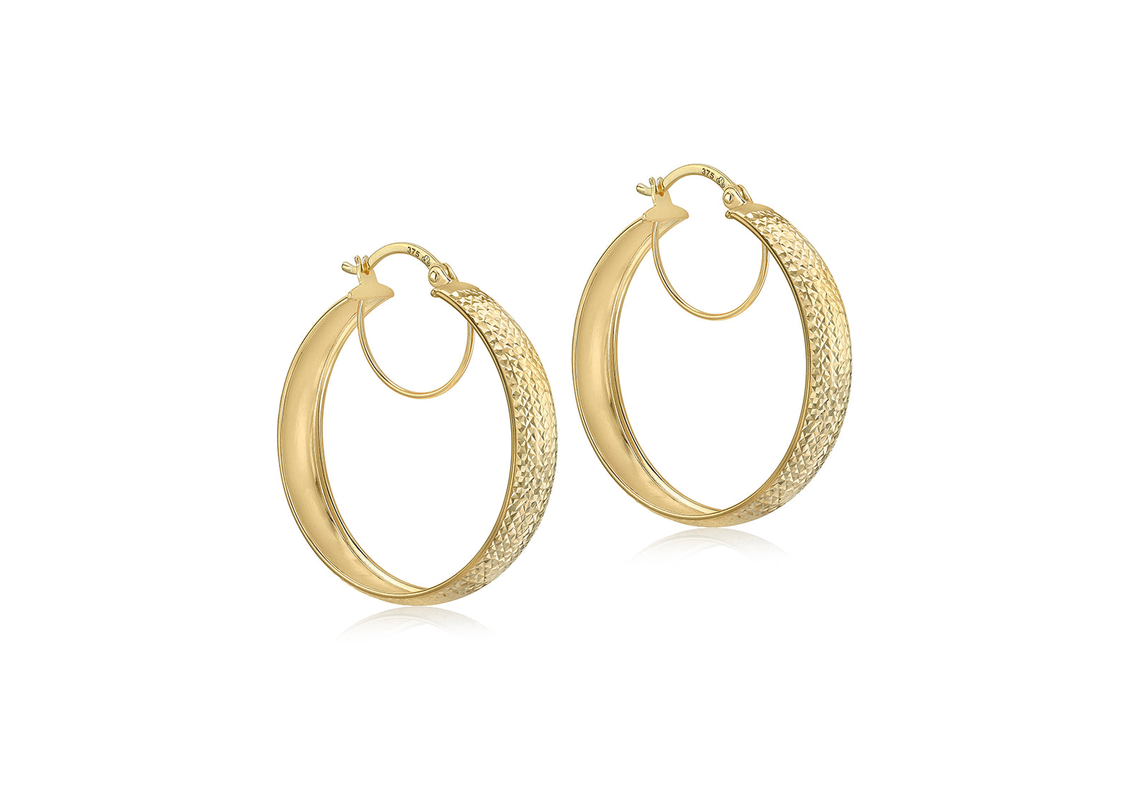 9ct Gold Diamond Cut Large Hoop Earrings