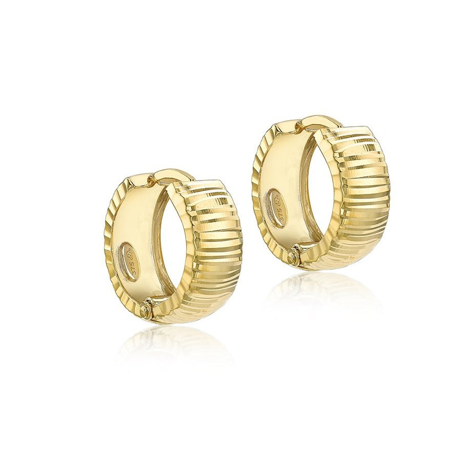 9ct Gold Chunky Wide Diamond Cut Creole Earrings