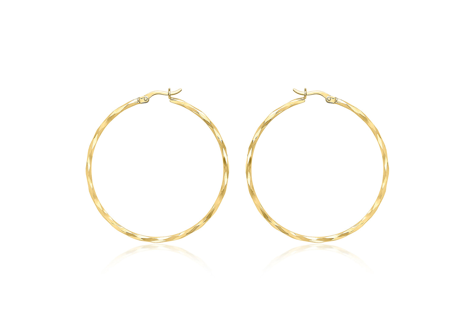 9ct Gold Thin Diamond Cut 42mm Creole Hoop Earrings