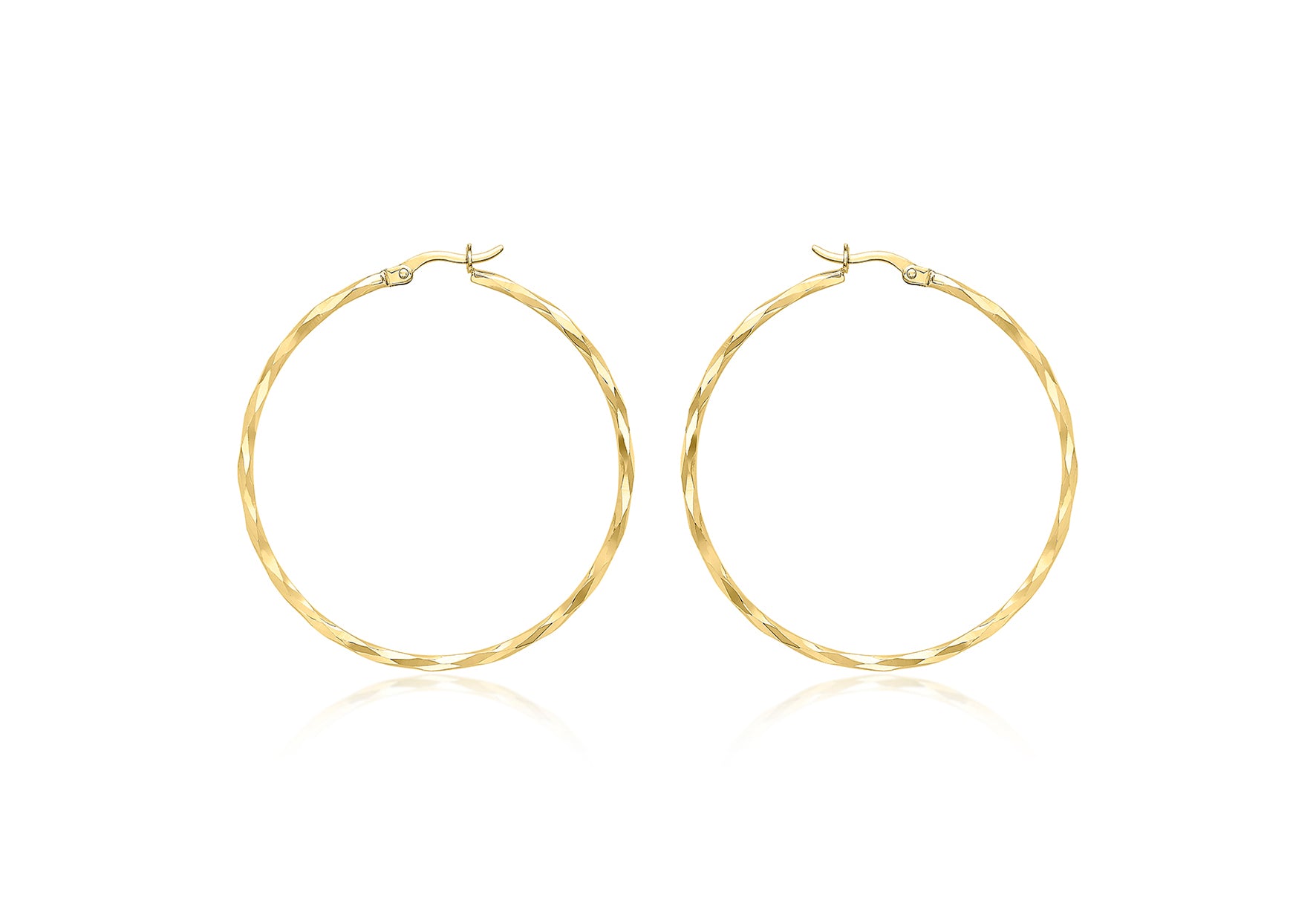 9ct Gold Thin Diamond Cut 42mm Creole Hoop Earrings