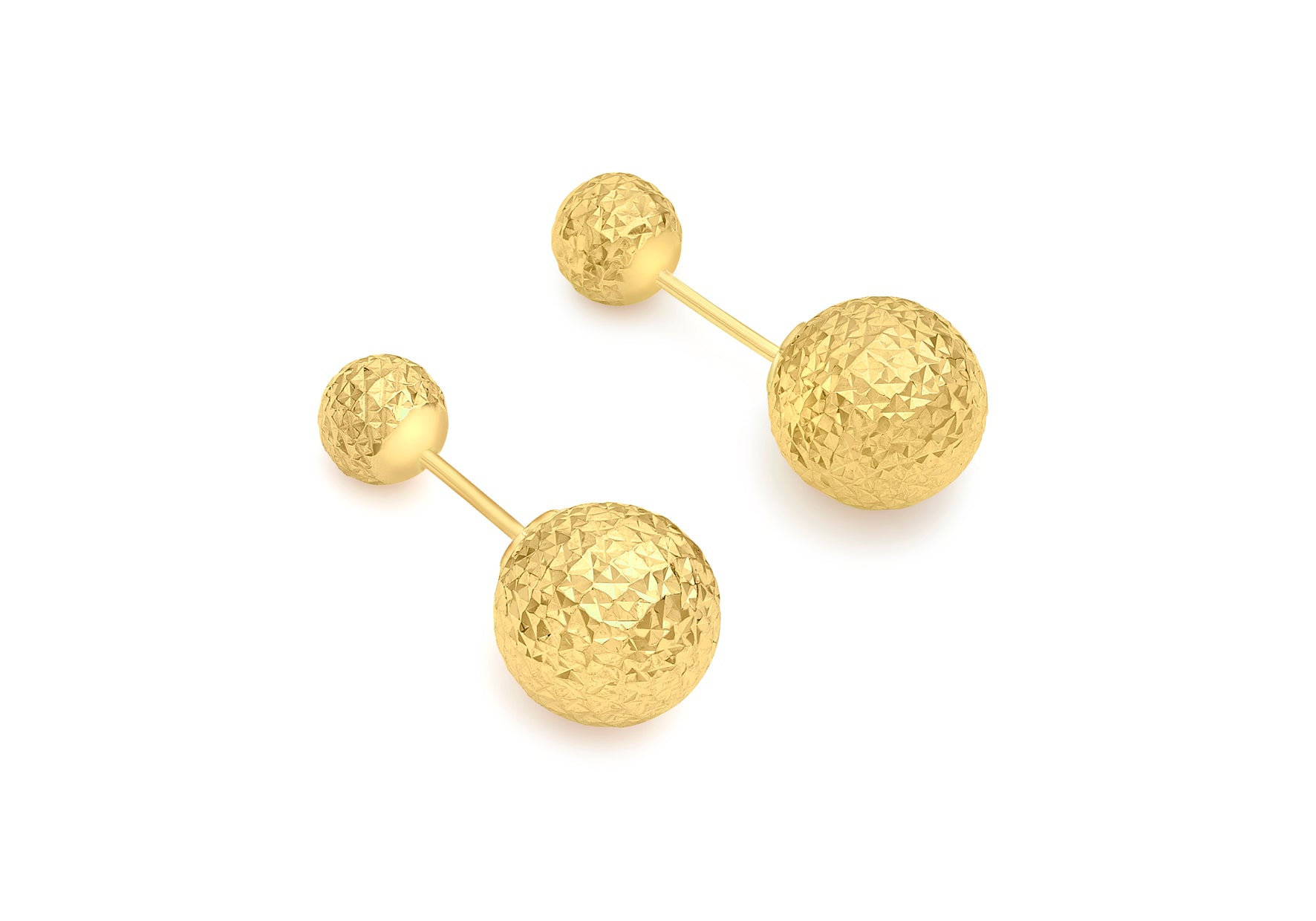 9ct Yellow Gold Diamond Cut Double Ball Stud Earring