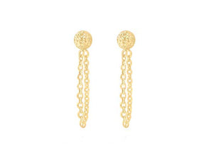 9ct Yellow Gold Stud Earrings with Drop Chain