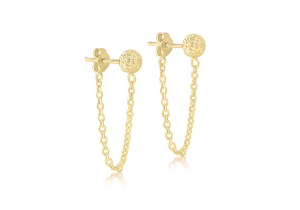 9ct Yellow Gold Stud Earrings with Drop Chain