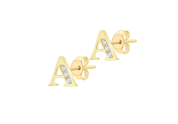 9ct Yellow Gold Initial 'A' Crystal Stud Earring