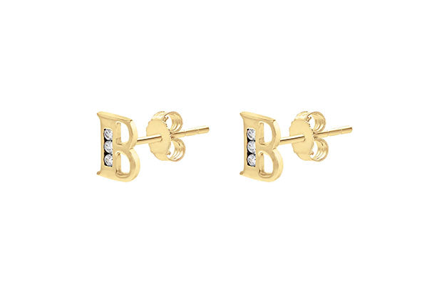 9ct Yellow Gold Initial 'B' Crystal Stud Earring