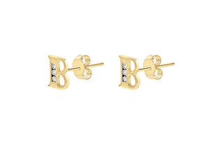 9ct Yellow Gold Initial 'B' Crystal Stud Earring