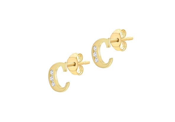 9ct Yellow Gold Initial 'C' Crystal Stud Earring