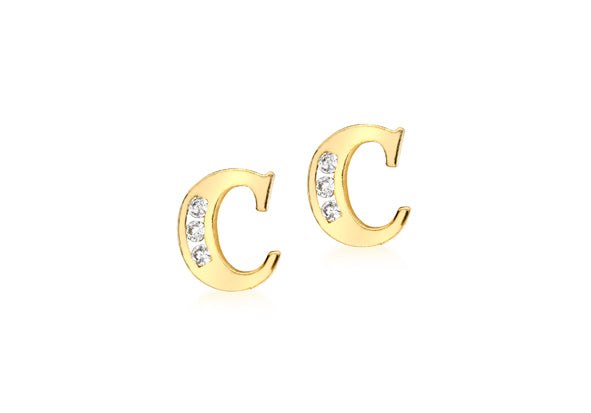 9ct Yellow Gold Initial 'C' Crystal Stud Earring