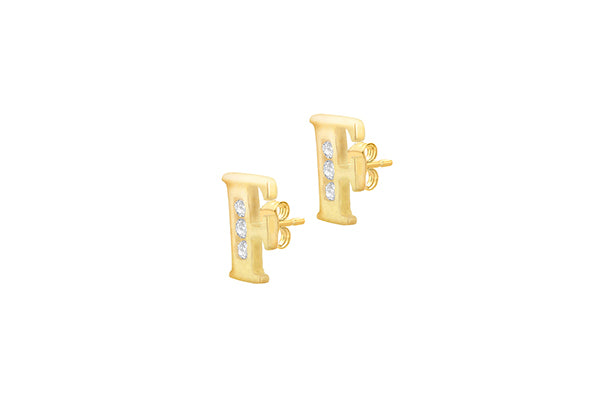 9ct Yellow Gold Initial 'F' Crystal Stud Earring