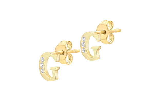9ct Yellow Gold Initial 'G' Crystal Stud Earring