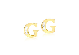 9ct Yellow Gold Initial 'G' Crystal Stud Earring