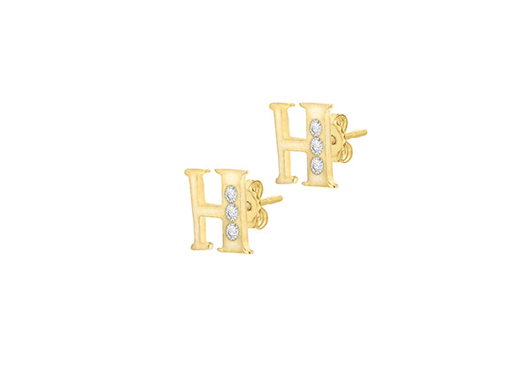 9ct Yellow Gold Initial 'H' Crystal Stud Earring