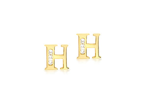 9ct Yellow Gold Initial 'H' Crystal Stud Earring