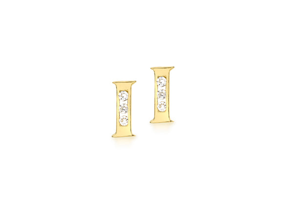 9ct Yellow Gold Initial 'I' Crystal Stud Earring