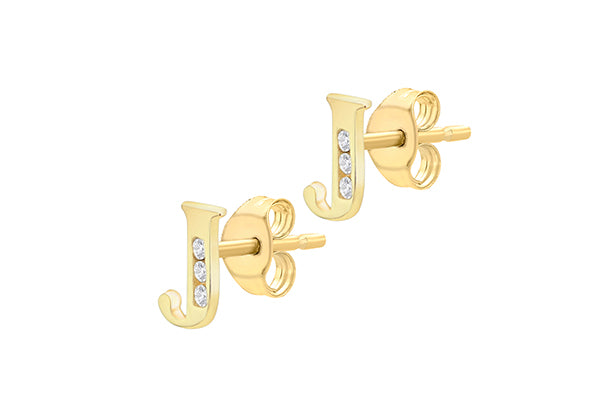 9ct Yellow Gold Initial 'J' Crystal Stud Earring