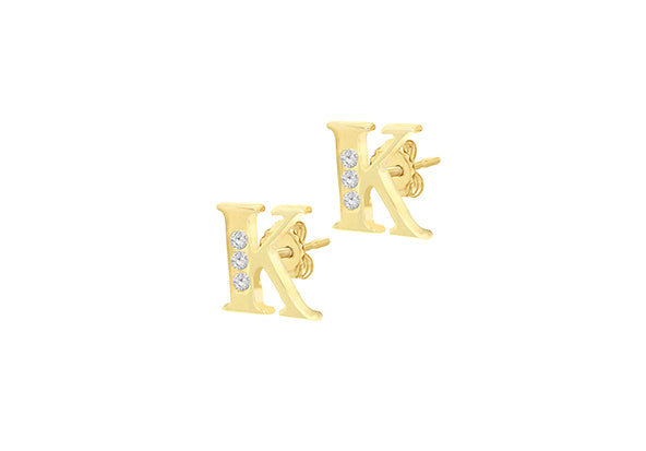 9ct Yellow Gold Initial 'K' Crystal Stud Earring