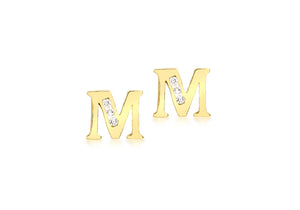 9ct Yellow Gold Initial 'M' Crystal Stud Earring