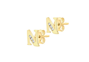 9ct Yellow Gold Initial 'N' Crystal Stud Earring
