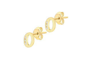 9ct Yellow Gold Initial 'O' Crystal Stud Earring