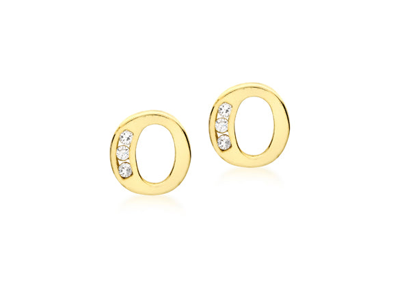 9ct Yellow Gold Initial 'O' Crystal Stud Earring