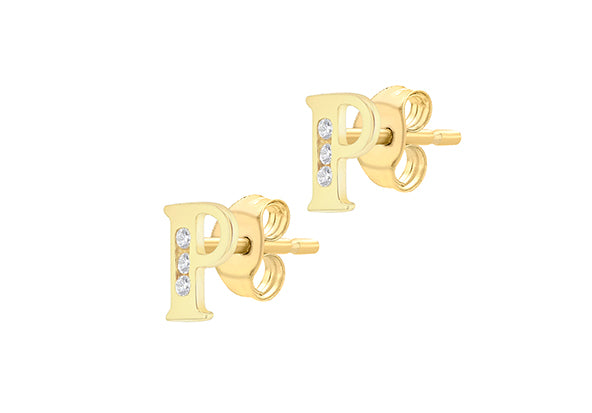 9ct Yellow Gold Initial 'P' Crystal Stud Earring