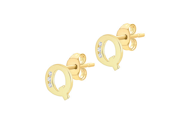 9ct Yellow Gold Initial 'Q' Crystal Stud Earring