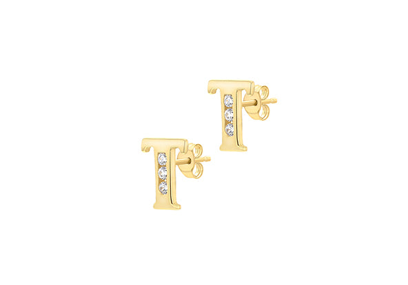 9ct Yellow Gold Initial 'T' Crystal Stud Earring