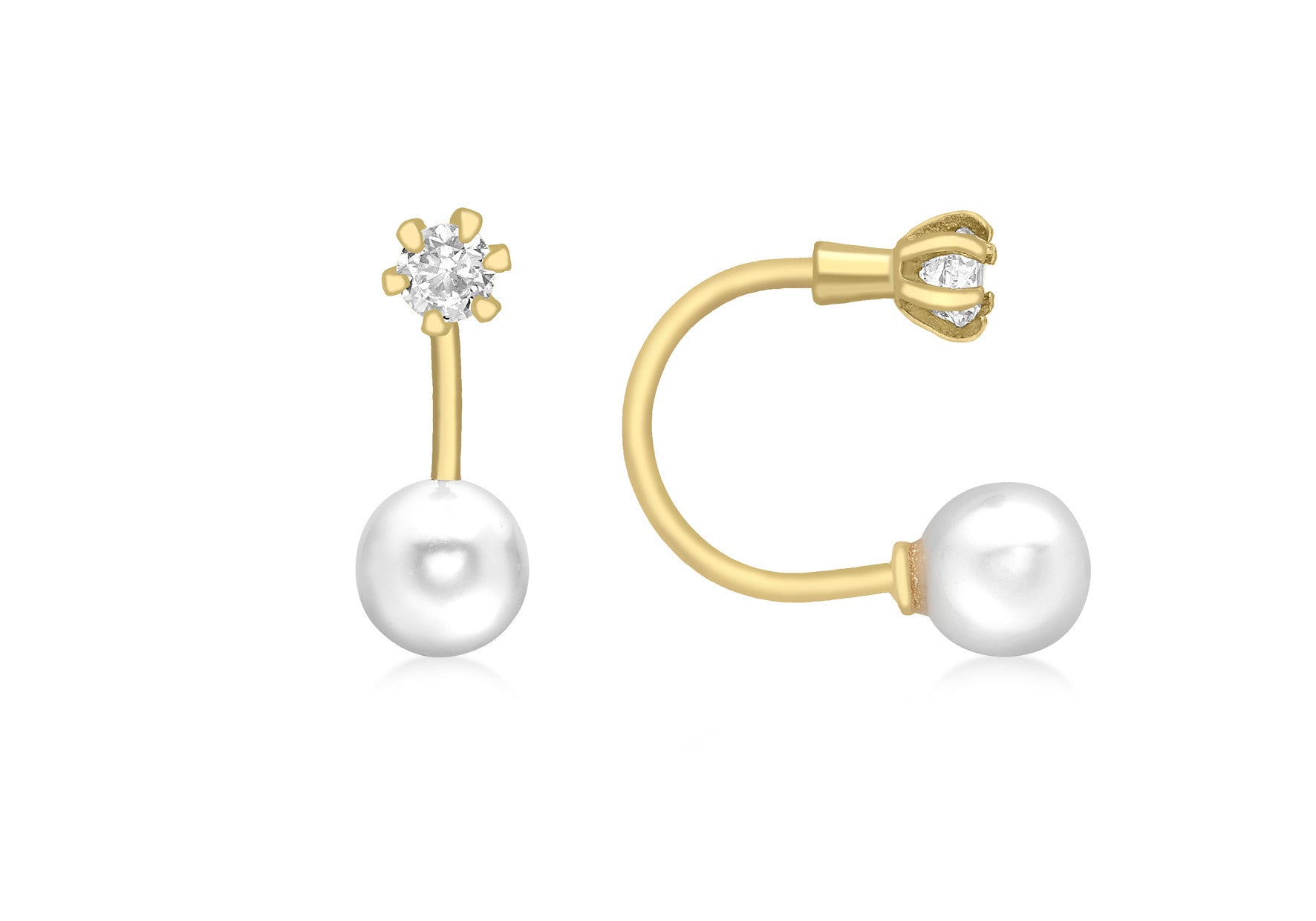 9ct Yellow Gold Pearl & Cubic Zirconia Ear Jackets