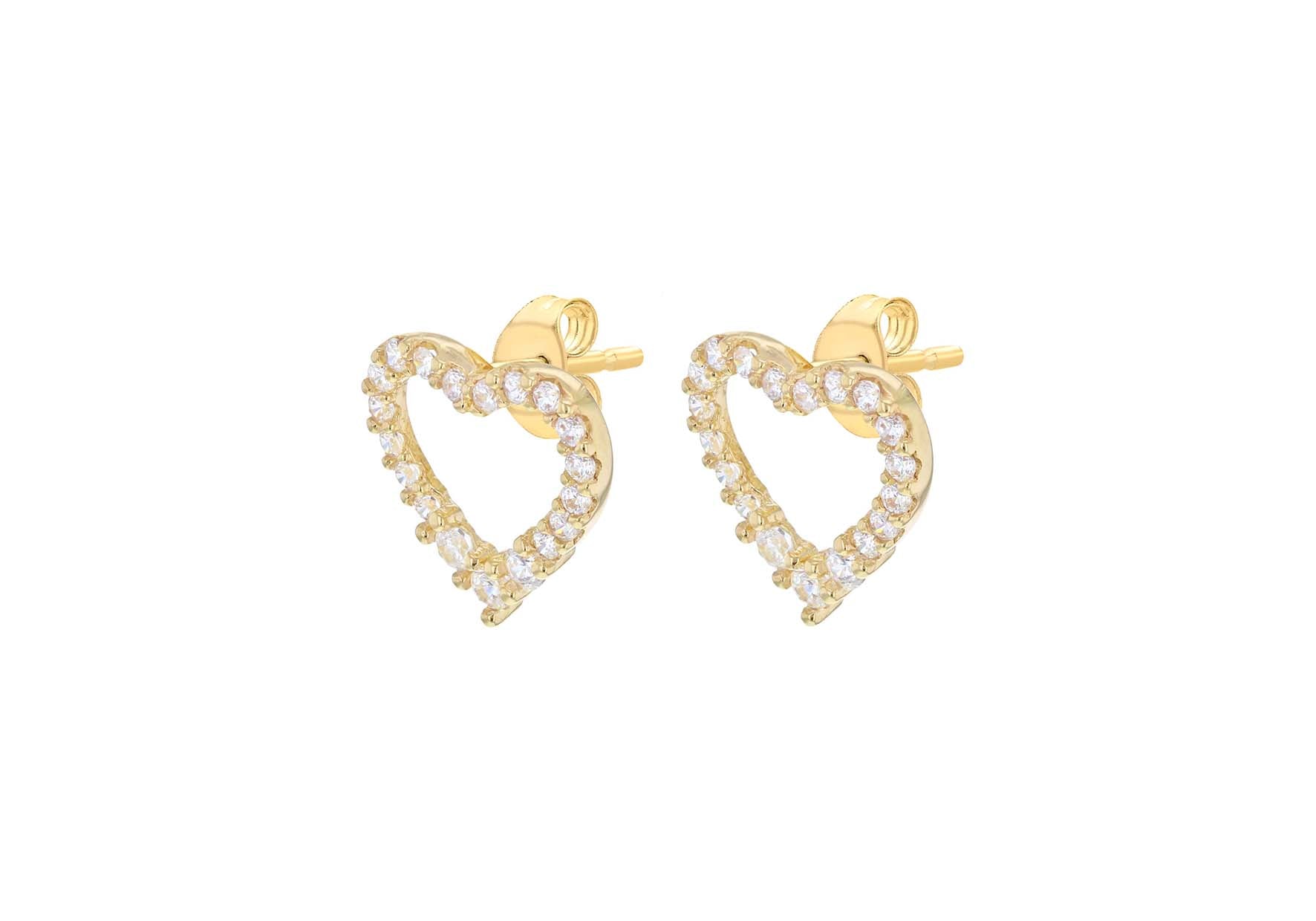 9ct Yellow Gold Crystal Set Heart Stud Earring