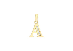 9ct Yellow Gold Crystal Set 'A' Initial Pendant