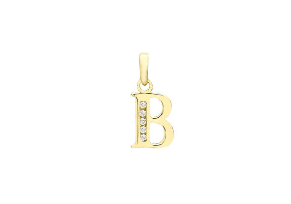 9ct Yellow Gold Crystal Set 'B' Initial