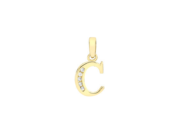 9ct Yellow Gold Crystal Set 'C' Initial