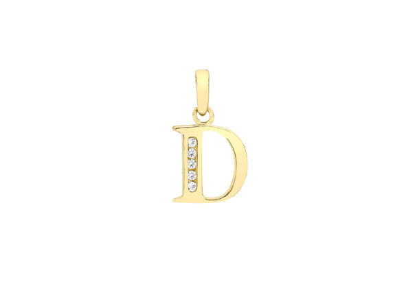 9ct Yellow Gold Crystal Set 'D' Initial