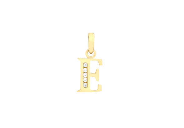 9ct Yellow Gold Crystal Initial 'E' Necklace