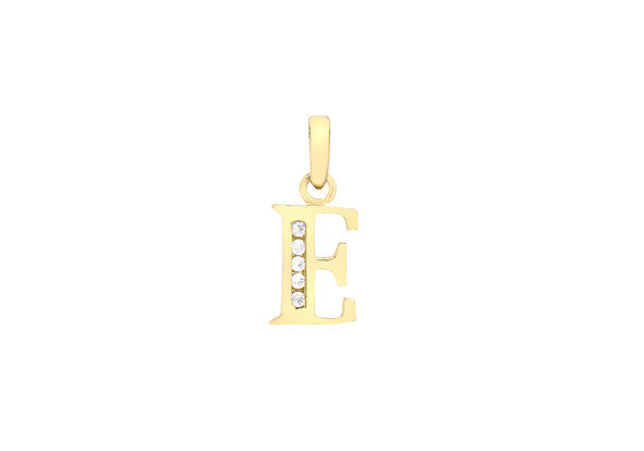 9ct Yellow Gold Crystal Set 'E' Initial