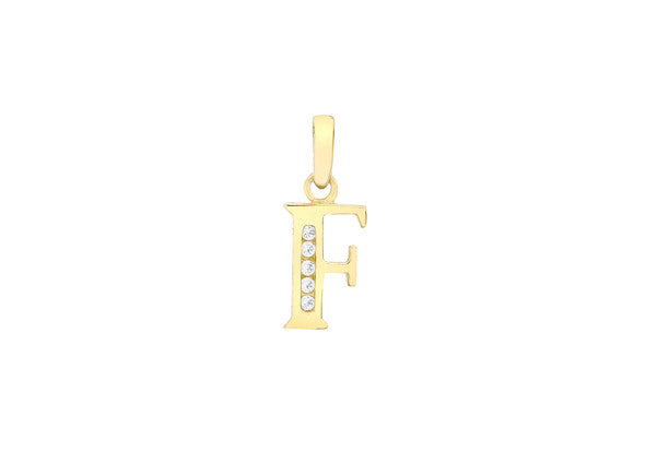 9ct Yellow Gold Crystal Set 'F' Initial