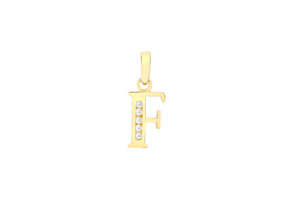 9ct Yellow Gold Crystal Initial 'F' Necklace