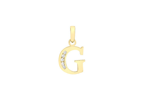 9ct Yellow Gold Crystal Set 'G' Initial