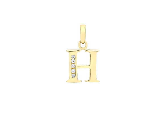 9ct Yellow Gold Crystal Set 'H' Initial