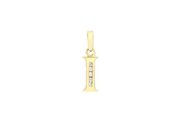 9ct Yellow Gold Crystal Set 'I' Initial