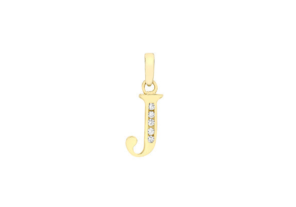 9ct Yellow Gold Crystal Set 'J' Initial
