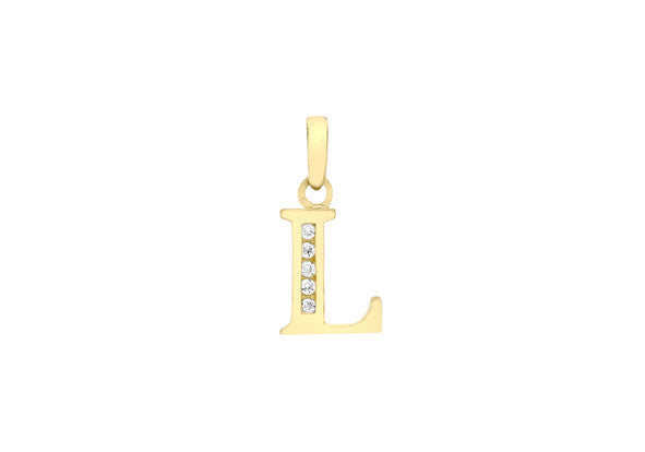 9ct Yellow Gold Crystal Set 'L' Initial