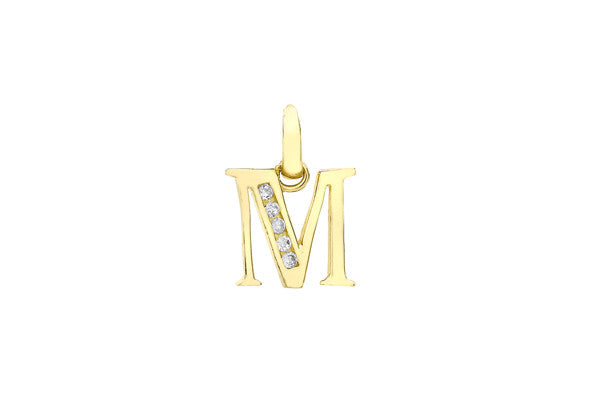 9ct Yellow Gold Crystal Set 'M' Initial