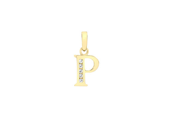 9ct Yellow Gold Crystal Set 'P' Initial