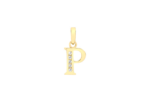 9ct Yellow Gold Crystal Initial 'P' Necklace