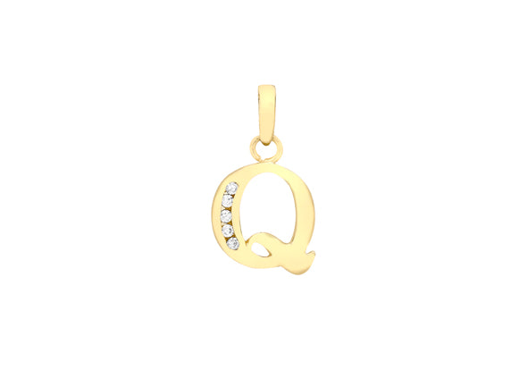 9ct Yellow Gold Crystal Initial 'Q' Necklace