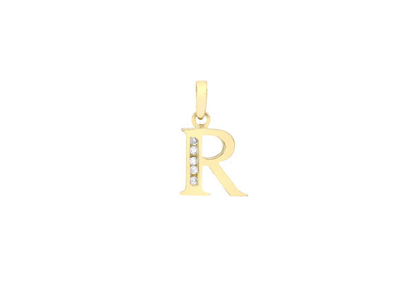 9ct Yellow Gold Crystal Set 'R' Initial