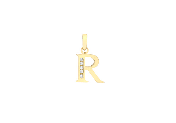 9ct Yellow Gold Crystal Initial 'R' Pendant
